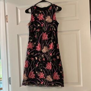 Black Floral Embroidered Sleeveless Dress